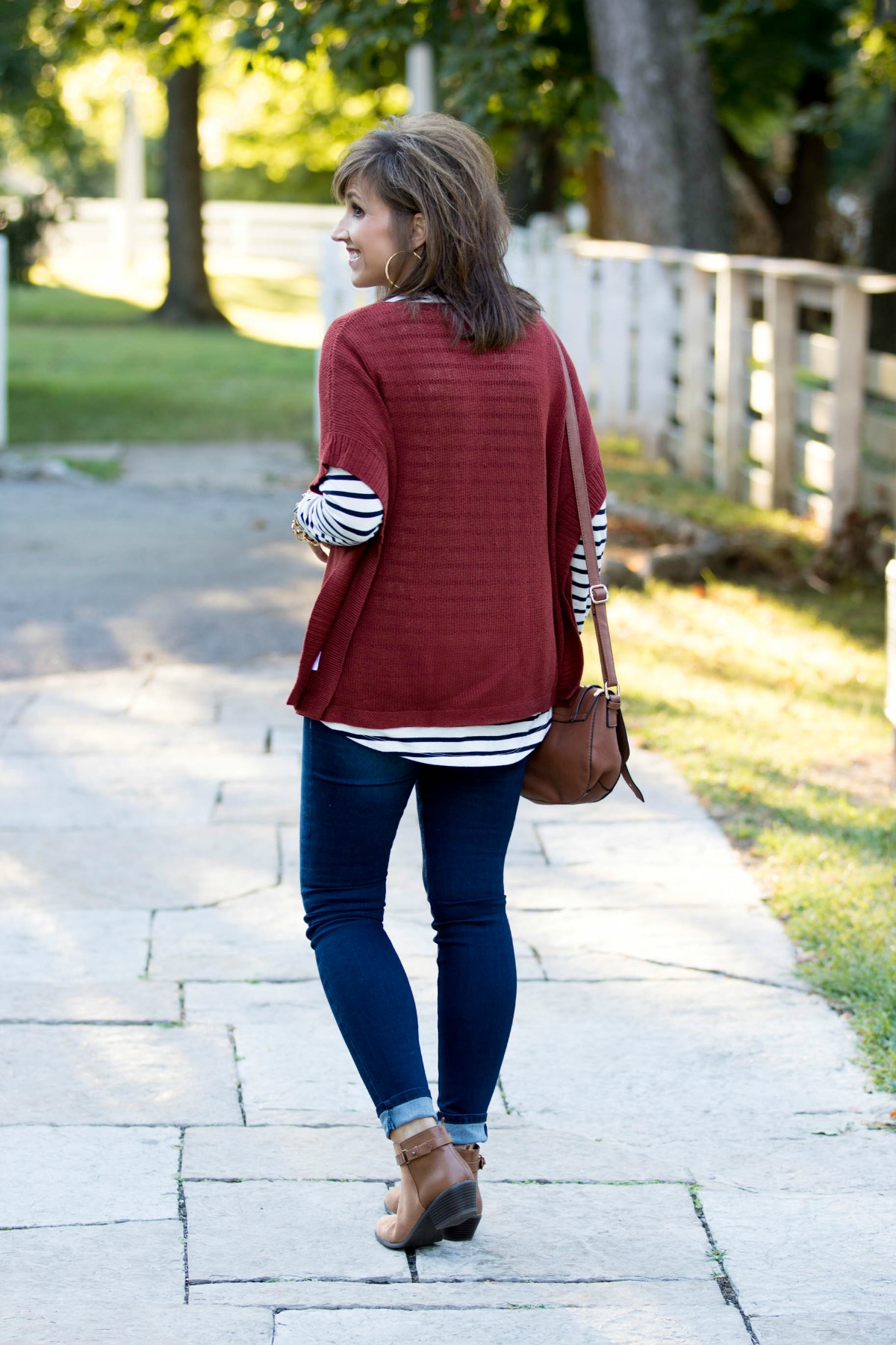 Fall Fashion-Poncho Sweater & Stripe Tee