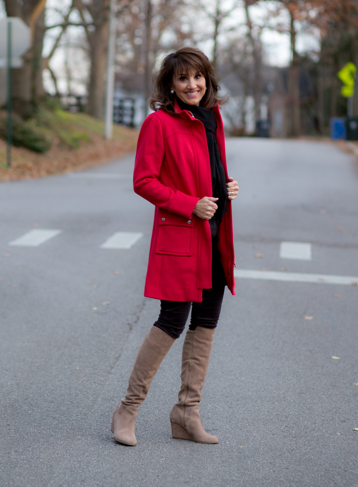 25 Days of Winter Fashion: Reindeer Sweater + Corduroy Pants + Red Coat