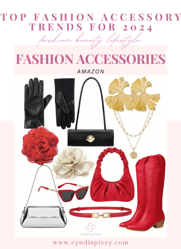 fashion accessory trends for 2024, top fashion accessory trends for 2024, fashion accessories, fashion accessories from Amazon, amazon fashion, fashion blog, fashion blogger, wide rectangle handbag, black leather gloves, layered necklace, red accessories, giant flower accessories, floral accessories, silver handbag, trendy accessories from amazon, trendy accessories for 2024, 2024 fashion trends, new year fashion trends